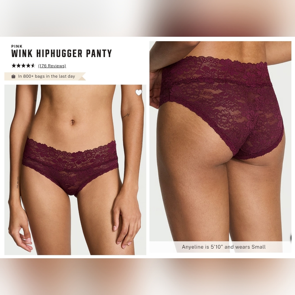 Victoria's secret pink Wink Lace Hiphugger  panty WILD ROSE BURGENDY LARGE